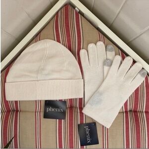 NWT PHENIX 100% Cashmere Hat and Glove Set in Cream